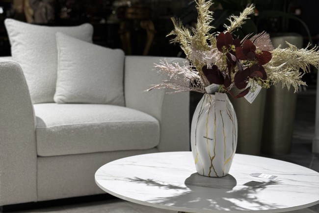 Ваза керамическая белая с золотым декором d15*28см (TT-00011643)