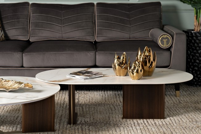 Стол журнальный овальный иск.камень белый 130*65*38см (TT-00010257) Стол журнальный овальный иск.камень белый 130*65*38см (TT-00010257)