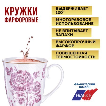 Набор кружек 4пр фарфоровая 300 мл Цветы LR (27884-Н1) Набор кружек 4пр фарфоровая 300 мл Цветы LR (27884-Н1)