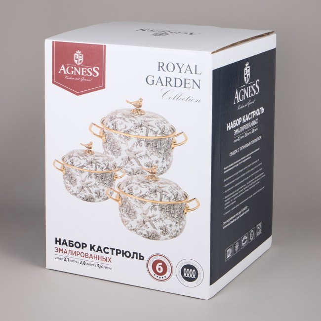 Набор кастрюль agness эмалированных серия "royal garden", 6пр. 2,1л, 2,8л и 3,8л Agness (950-605) Набор кастрюль agness эмалированных серия "royal garden", 6пр. 2,1л, 2,8л и 3,8л Agness (950-605)
