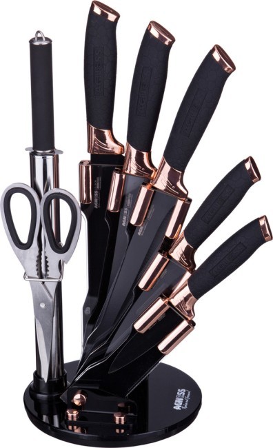 Набор ножей agness нжс с силиконовыми ручками на пластик. подставке 8 пр.(кор=6набор.) Agness (911-601)