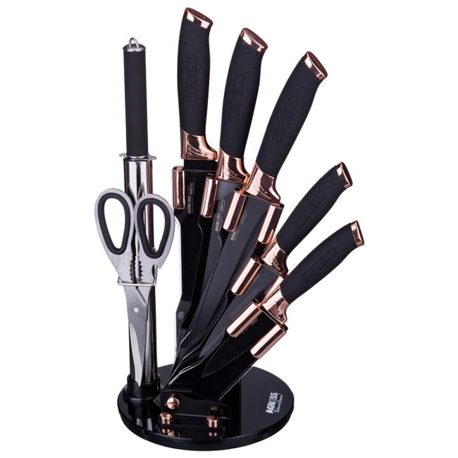 Набор ножей agness нжс с силиконовыми ручками на пластик. подставке 8 пр.(кор=6набор.) Agness (911-601)