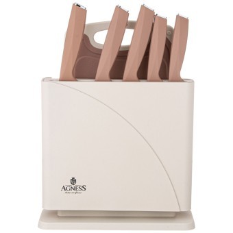 Набор ножей agness нжс на пластиковой подставке и разделочная доска, 7 пр. Agness (911-764)