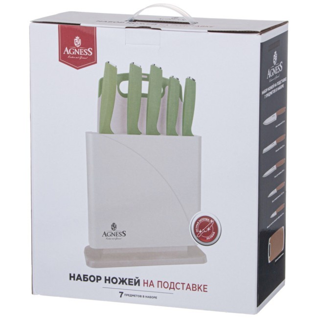 Набор ножей agness нжс на пластиковой подставке и разделочная доска, 7 пр. Agness (911-764)