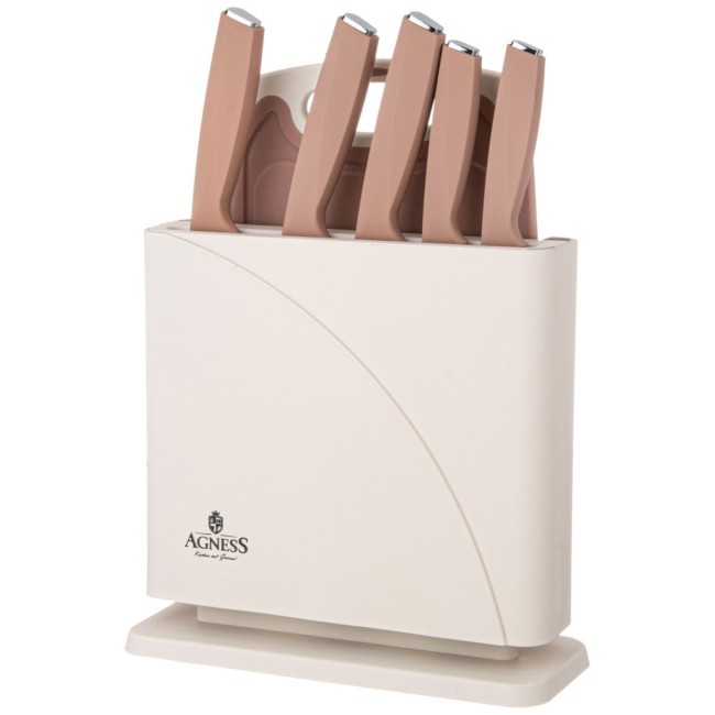 Набор ножей agness нжс на пластиковой подставке и разделочная доска, 7 пр. Agness (911-764)