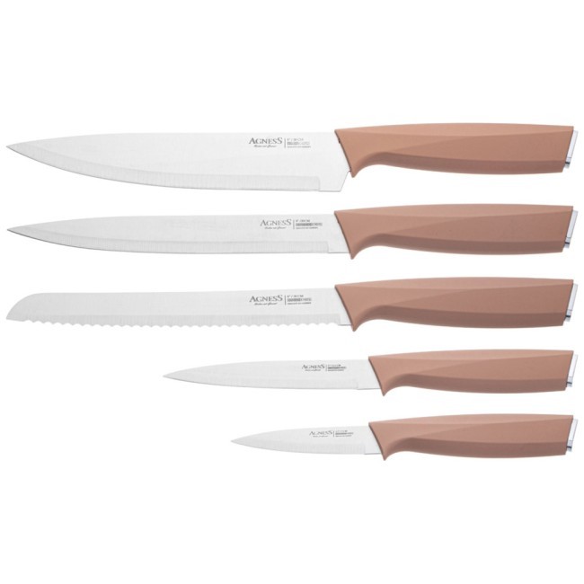 Набор ножей agness нжс на пластиковой подставке и разделочная доска, 7 пр. Agness (911-764)