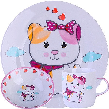 Детский набор посуды 3пр Котенок LR (60403)