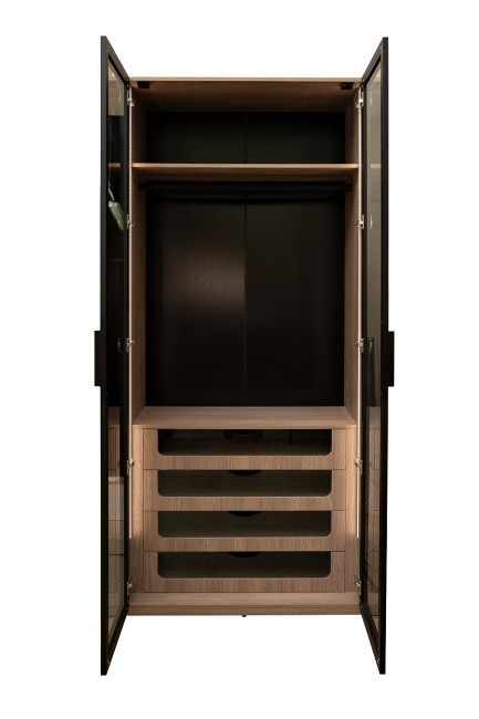 GD-10012/1-3 Шкаф Alto двух c выдв ящик,цвет дуб Урбан Кофейный,дверцы стекло(тонир) 100*57*228.5см (TT-00014198)