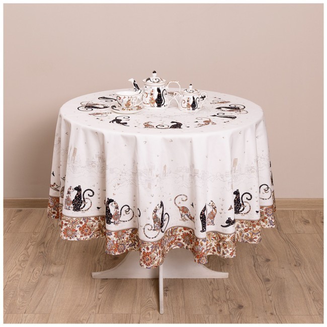 Скатерть "парижские коты" круглая 190 см твилл водооталкивающая  пропитка Lefard (850-746-22)