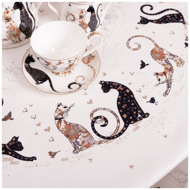 Скатерть "парижские коты" круглая 190 см твилл водооталкивающая  пропитка Lefard (850-746-22)