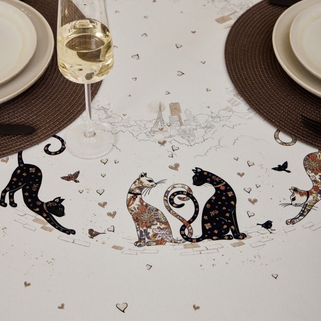 Скатерть "парижские коты" круглая 190 см твилл водооталкивающая  пропитка Lefard (850-746-22)