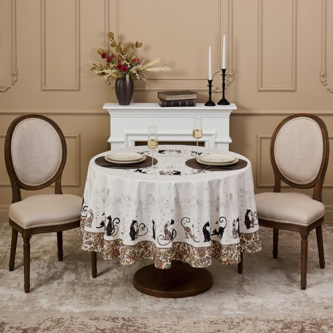 Скатерть "парижские коты" круглая 190 см твилл водооталкивающая  пропитка Lefard (850-746-22)