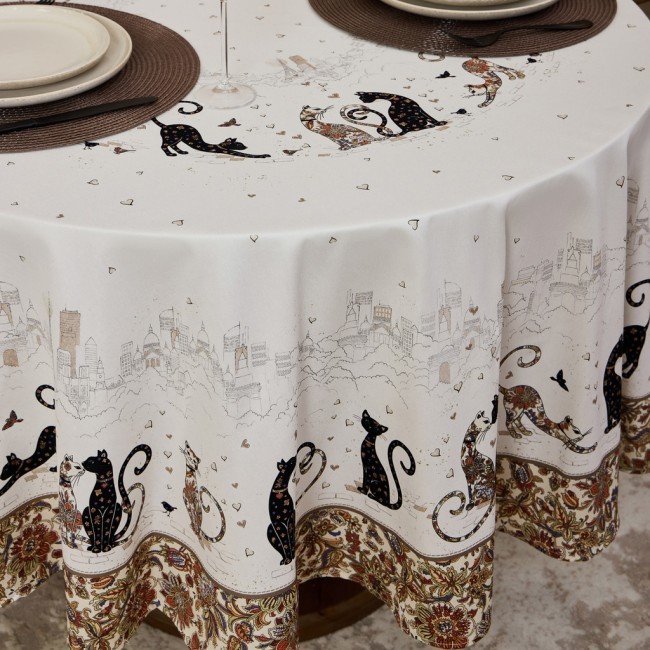 Скатерть "парижские коты" круглая 190 см твилл водооталкивающая  пропитка Lefard (850-746-22)