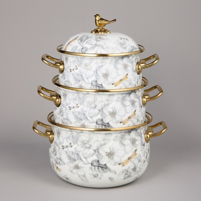 Набор кастрюль agness эмалированных серия "яблоневый сад", 6пр. 2,1л, 2,8л и 3,8л Agness (950-606)