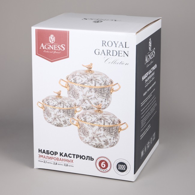 Набор кастрюль agness эмалированных серия "яблоневый сад", 6пр. 2,1л, 2,8л и 3,8л Agness (950-606)