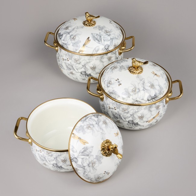 Набор кастрюль agness эмалированных серия "яблоневый сад", 6пр. 2,1л, 2,8л и 3,8л Agness (950-606)