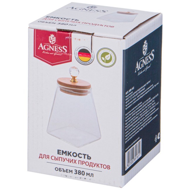 Емкость для сыпучих продуктов agness "kristall" 330 мл 7,5*7,5*10 см. цвет: прозрачный Agness (889-165)