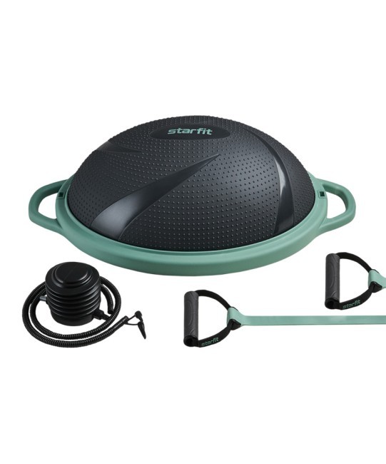 БЕЗ УПАКОВКИ Полусфера "BOSU" STARFIT GB-503 с эспандерами, с насосом, серый/зеленый (2115148)