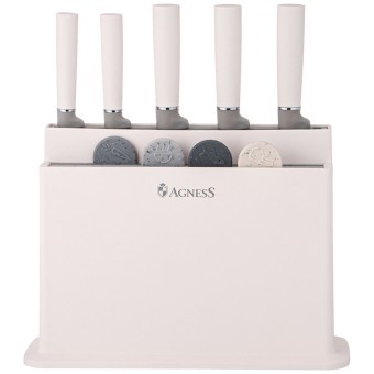 Набор agness из 10пр: 5 ножей, 4 доски и подставка, цвет: бело-серый Agness (671-212)