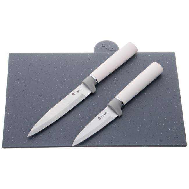 Набор agness из 10пр: 5 ножей, 4 доски и подставка, цвет: бело-серый Agness (671-212)