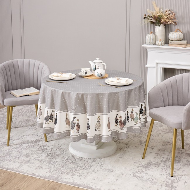 Скатерть круглая "family farm" 190 см , серый ,100% хлопок , твил, пропитка Lefard (850-750-22)