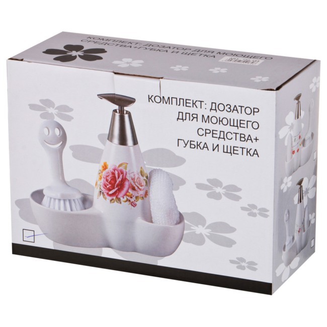 Комплект "пасадена": дозатор для моющего средства 500 мл.+губка и щетка 20*9*18 см. Lefard (755-185) Комплект "пасадена": дозатор для моющего средства 500 мл.+губка и щетка 20*9*18 см. Lefard (755-185)