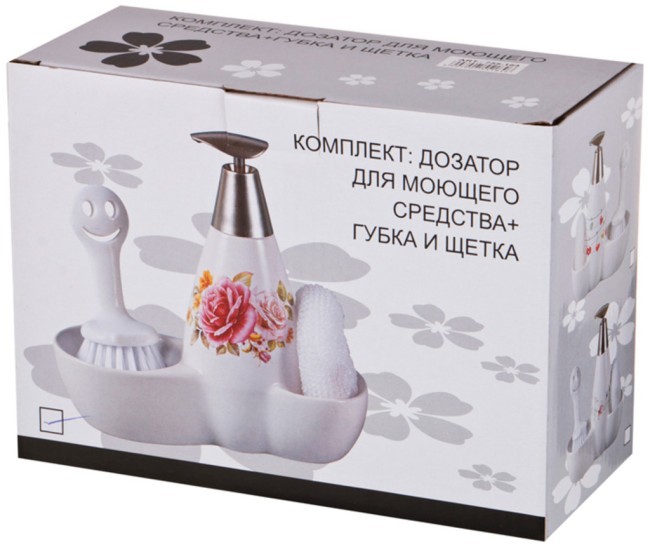Комплект "пасадена": дозатор для моющего средства 500 мл.+губка и щетка 20*9*18 см. Lefard (755-185) Комплект "пасадена": дозатор для моющего средства 500 мл.+губка и щетка 20*9*18 см. Lefard (755-185)