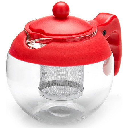Заварочный чайник КРАСНЫЙ стекло 0.75л ситоMB (26174-1)