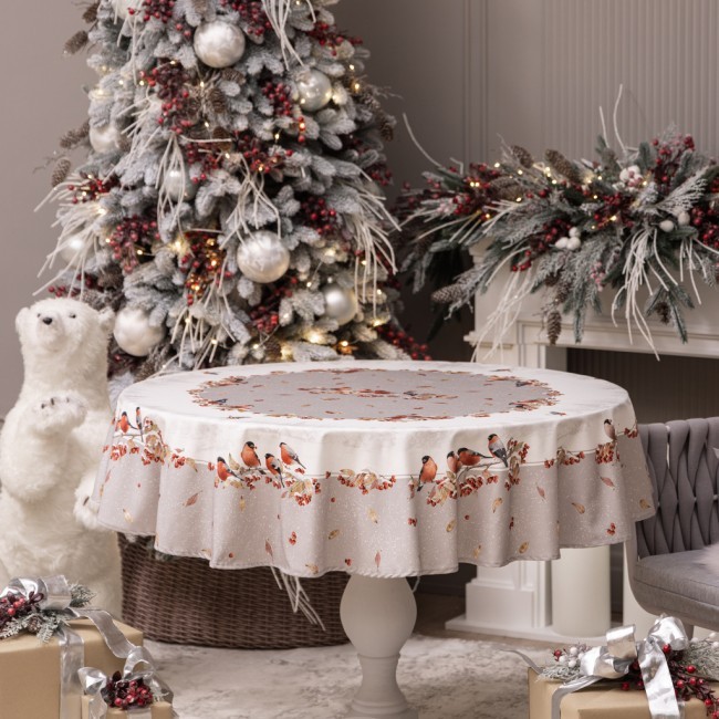 Скатерть круглая "лесная сказка снегири " 150см ,серый, 100% хлопок ,твил с пропиткой Lefard (850-744-23) Скатерть круглая "лесная сказка снегири " 150см ,серый, 100% хлопок ,твил с пропиткой Lefard (850-744-23)