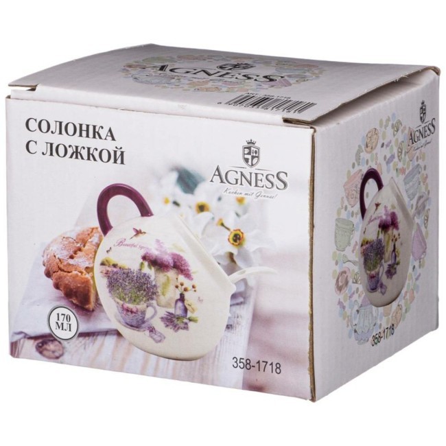Солонка с ложкой agness "лавандовая весна" 9,5*10 см 170 мл Agness (358-1718)