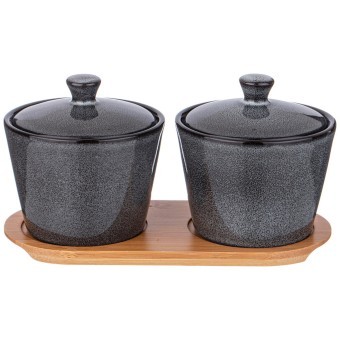 Набор банок lefard "graphite" 2 шт. 300 мл 10*10*7,5 см на дер. подставке Lefard (474-239)