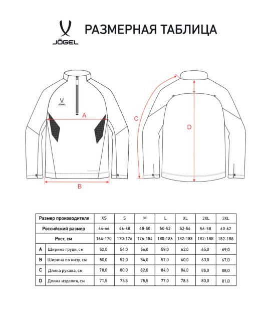 Джемпер ветрозащитный JOGEL PREMIER PerFormPROOF 1/4 Zip Wind Top, красный (2123027)