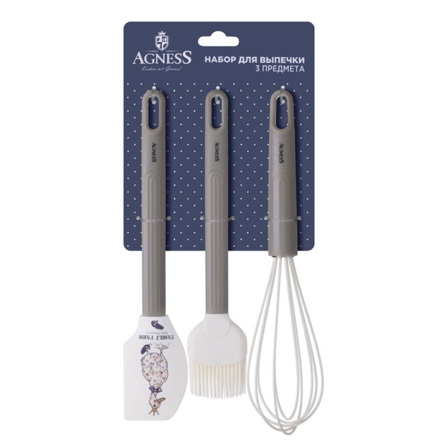 Набор: венчик, лопатка, кисточка agness, 3 предмета, серия "family farm" Agness (671-032)