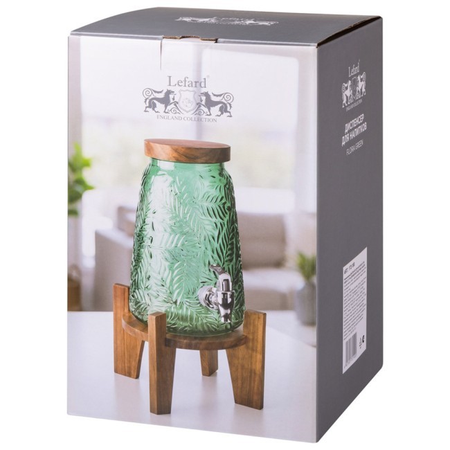 Диспенсер для напитков flora green 3,5 л на деревянной подставке (акация) Lefard (172-190)