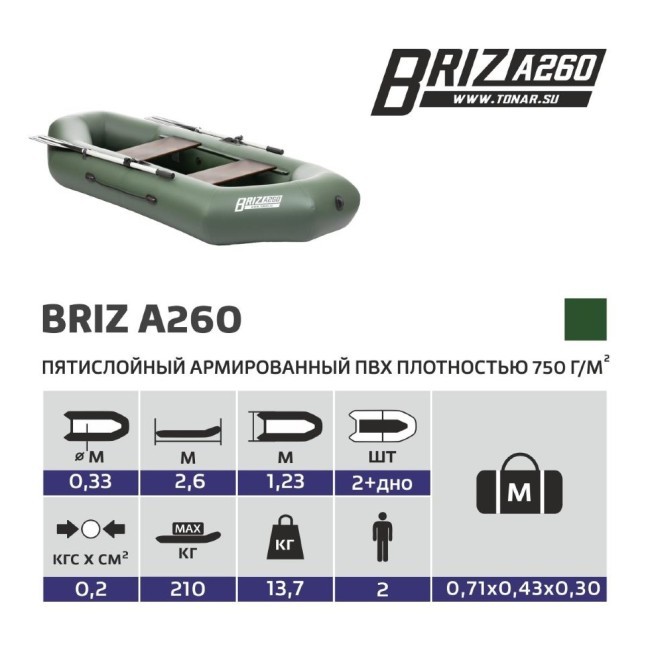 Лодка ПВХ с надувным дном Тонар Бриз А260 (зеленая) (72583) Лодка ПВХ с надувным дном Тонар Бриз А260 (зеленая) (72583)