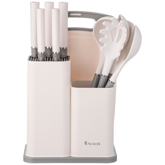 Набор agness из 12пр: 5 ножей,доска,подставка,половник,ложка,лопатка,шумовка,ложка для спагетти Agness (671-213)