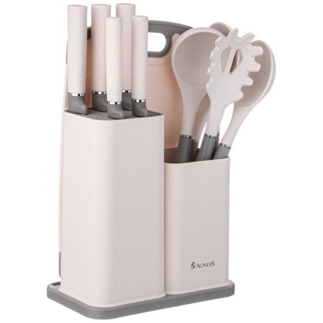 Набор agness из 12пр: 5 ножей,доска,подставка,половник,ложка,лопатка,шумовка,ложка для спагетти Agness (671-213)