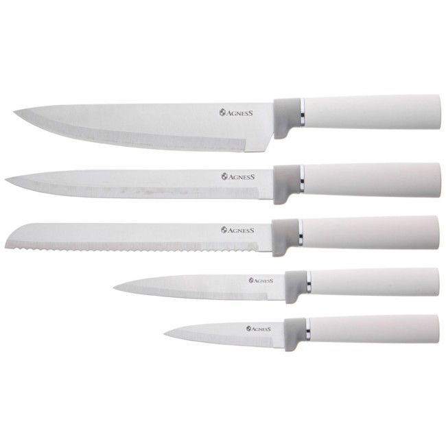 Набор agness из 12пр: 5 ножей,доска,подставка,половник,ложка,лопатка,шумовка,ложка для спагетти Agness (671-213)
