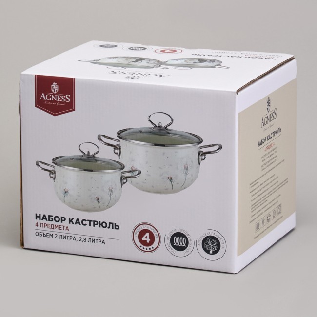 Набор кастрюль эмалированный, серия "dandelion" 4пр. 2,0/2,8л диа.18/20см Agness (943-100) Набор кастрюль эмалированный, серия "dandelion" 4пр. 2,0/2,8л диа.18/20см Agness (943-100)