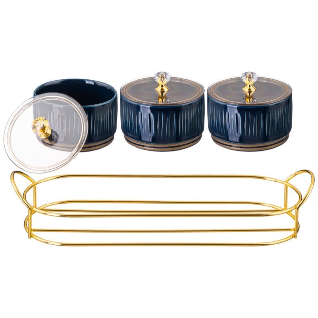 Набор банок lefard "herbal" с пластик. крышкой 3 шт. 230 мл на металл. подставке синий Lefard (42-487)