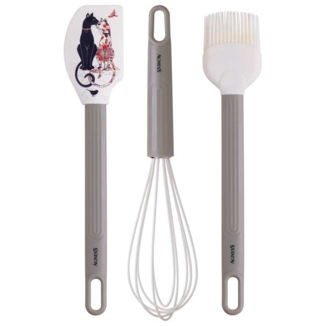 Набор: венчик, лопатка, кисточка agness, 3 предмета, серия "парижские коты" Agness (671-033)