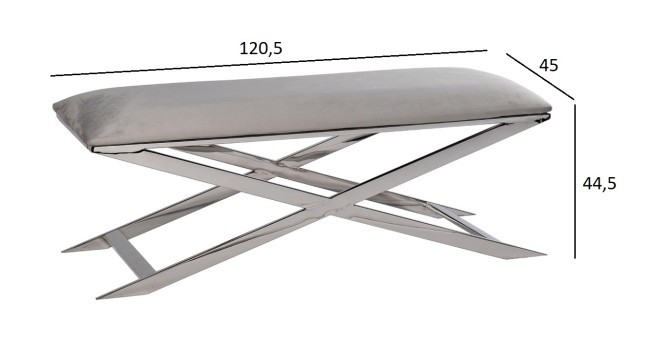 Банкетка св.-серый велюр/хром 120,5*45*44,5см (TT-00007646)