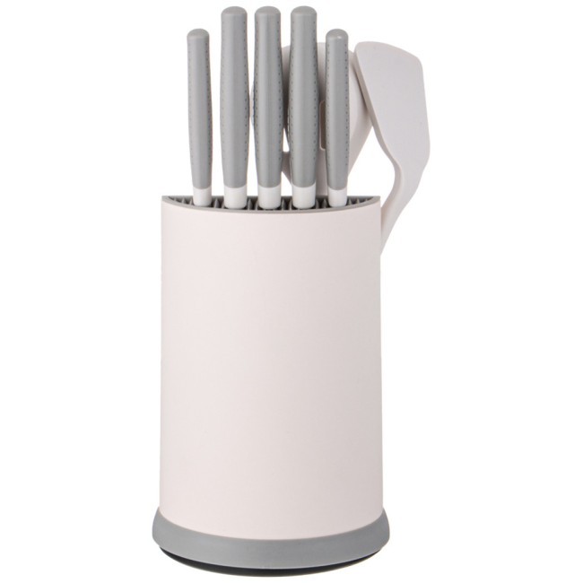 Набор agness из 9пр: 5 ножей, половник, лопатка и шумовка, вращающаяся подставка, цвет: серый Agness (671-211)