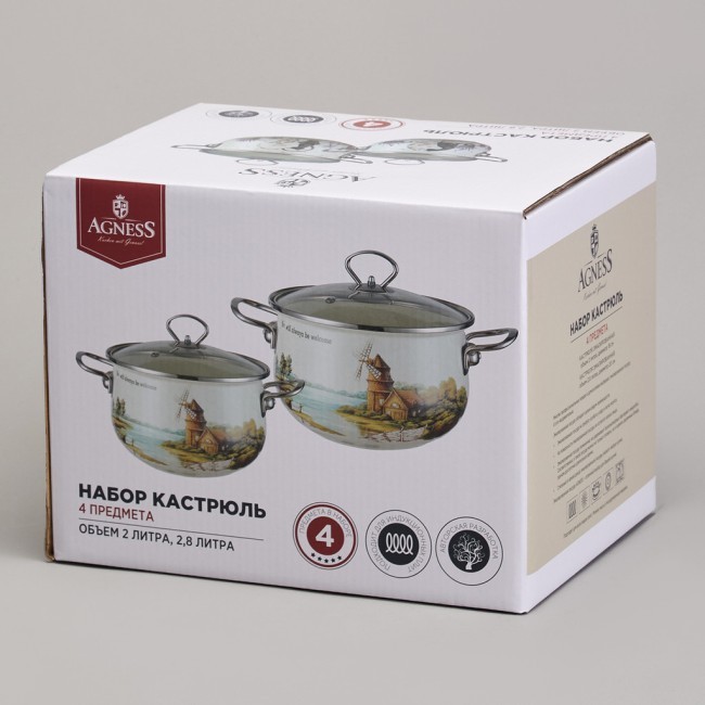 Набор кастрюль эмалированный, серия "family house" 4пр. 2,0/2,8л диа.18/20см Agness (943-101) Набор кастрюль эмалированный, серия "family house" 4пр. 2,0/2,8л диа.18/20см Agness (943-101)