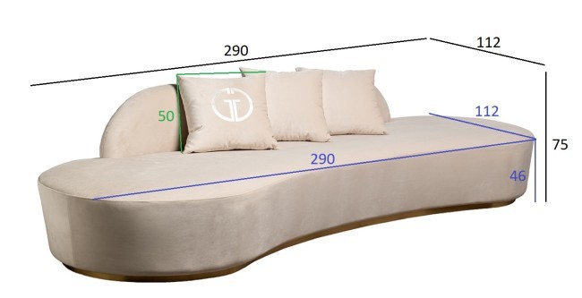 Диван Lea трехместный, велюр кремовый 290*112*75см (TT-00011163)