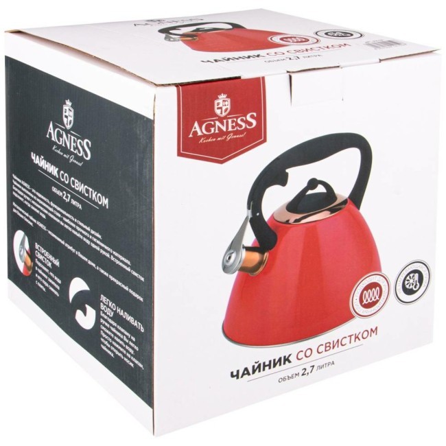 Чайник agness "тюдор"со свистком 2,7 л, титановое покрытие носика, термоаккумулирующее дно, индукция Agness (914-152)
