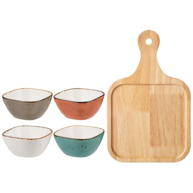 Набор салатников на дерев. подставке bronco "nature" 5 предметов Bronco (263-1269)