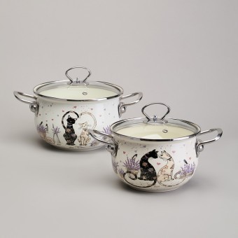 Набор кастрюль эмалированный, серия "lavender cats" 4пр. 2,0/2,8л диа.18/20см Agness (943-102) Набор кастрюль эмалированный, серия "lavender cats" 4пр. 2,0/2,8л диа.18/20см Agness (943-102)