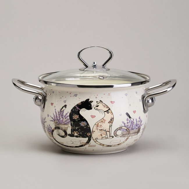 Набор кастрюль эмалированный, серия "lavender cats" 4пр. 2,0/2,8л диа.18/20см Agness (943-102) Набор кастрюль эмалированный, серия "lavender cats" 4пр. 2,0/2,8л диа.18/20см Agness (943-102)