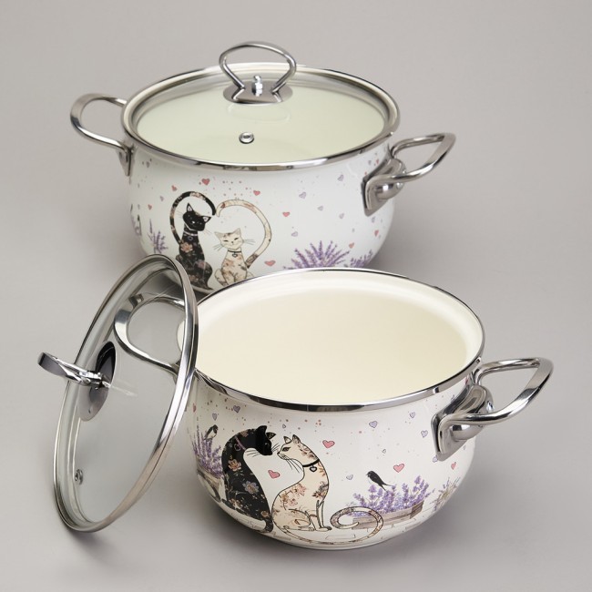 Набор кастрюль эмалированный, серия "lavender cats" 4пр. 2,0/2,8л диа.18/20см Agness (943-102) Набор кастрюль эмалированный, серия "lavender cats" 4пр. 2,0/2,8л диа.18/20см Agness (943-102)